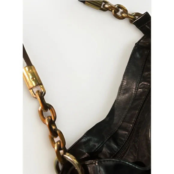Michael Kors Stanthorpe Large Black Leather Shoulder Bag Gold Chain Strap - Picture 9 of 16